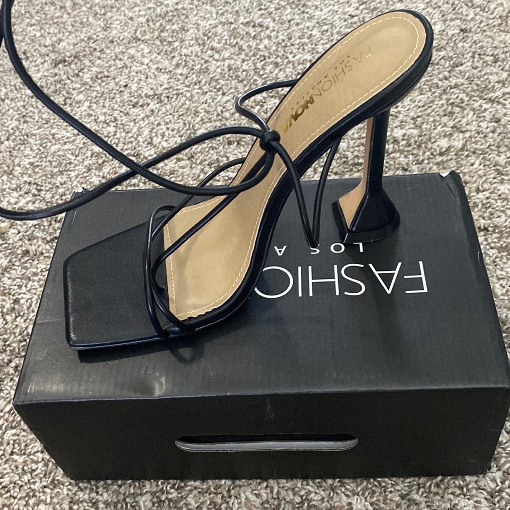 Black Tie Up Heeled Sandals